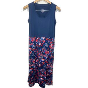 Cuddl Duds Flexwear Jersey Maxi Dress Navy Floral size Petite XS Loungewear